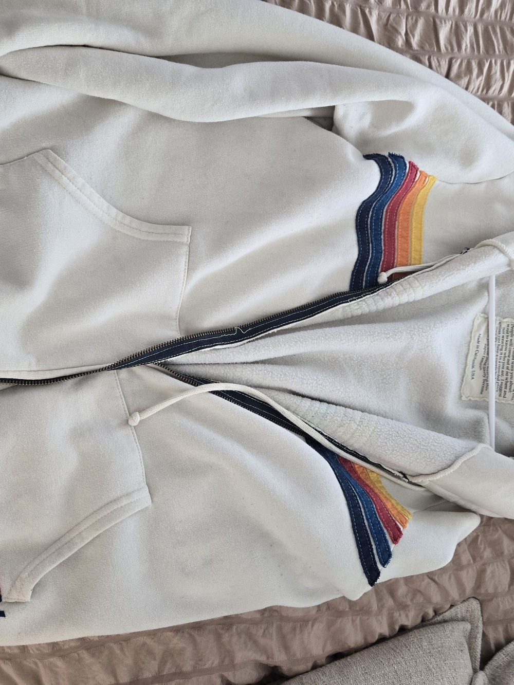 Aviator Nation Adult Cream Hooded Zip Jacket with Rainbow Stripe